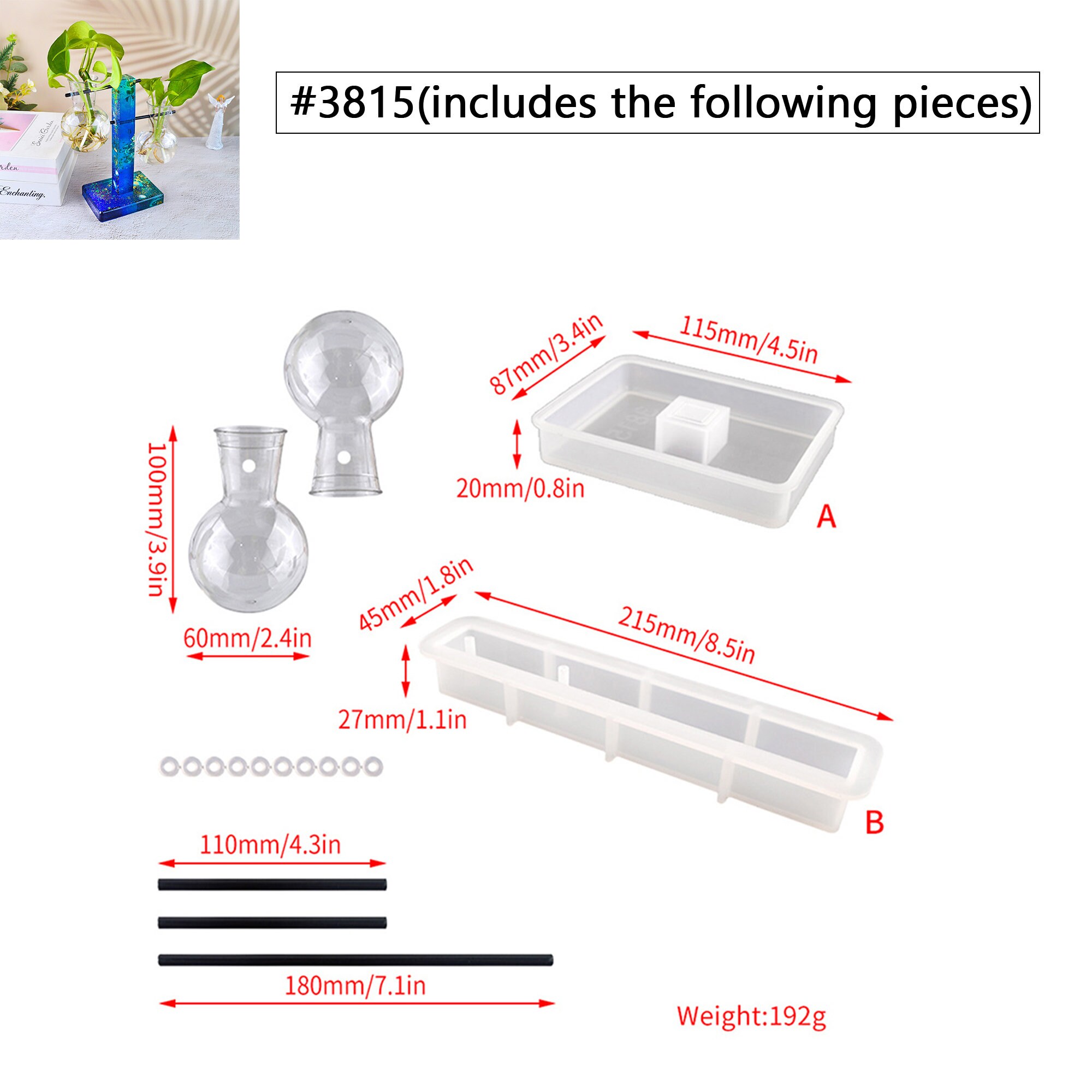 2 Stampi In Silicone Per Vasi Con 4 Provette In Acrilico | Kit Fai Da Te Per Piante Idroponiche E Talee | Stampo Per Resina Epossidica Forma Rotonda E Quadrata - 6