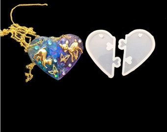 Heart Shape Pendant Resin Mold, Lover Pendant Silicone Mold, Necklace Pendant Mold, Resin Jewelry Pendant Mold, Epoxy Resin Crafts Mold F334