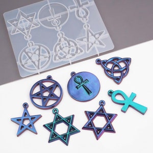 Molde de resina para pendientes con colgante, molde de silicona para pendientes con pentagrama, collar con colgante de pentagrama, molde de resina para colgante con insignia, manualidades de bricolaje F409