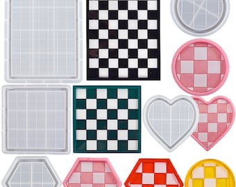 Handmade Resin Mold for Custom Rectangular Heart Six-Sided Round Chess Board Pattern Tray Coasters, Molds for Gifts Making, EPOXY MOLD F1506