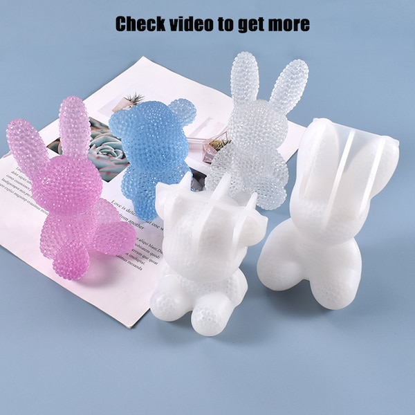 DIY 3D Cute Diamond Surface Bear and Rabbit  Silicone Resin Mold with Base - Handmade Gifts - Mold for Gifts Making - Epoxy Resin Mold F1679