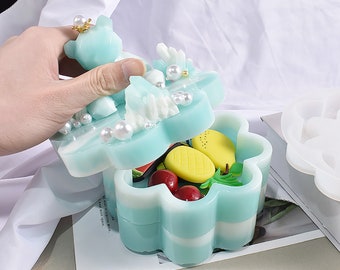 Multilayer Storage Box Silicone Mold - Shiny Resin Petal Pattern Stackable - Gift for Lover - Jewelry Box Mold - Molds for Gift Making F1498