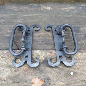 13 cm long steel handles, a pair of hand forged handles, steel handles for furniture, iron chest handles, blacksmith art.