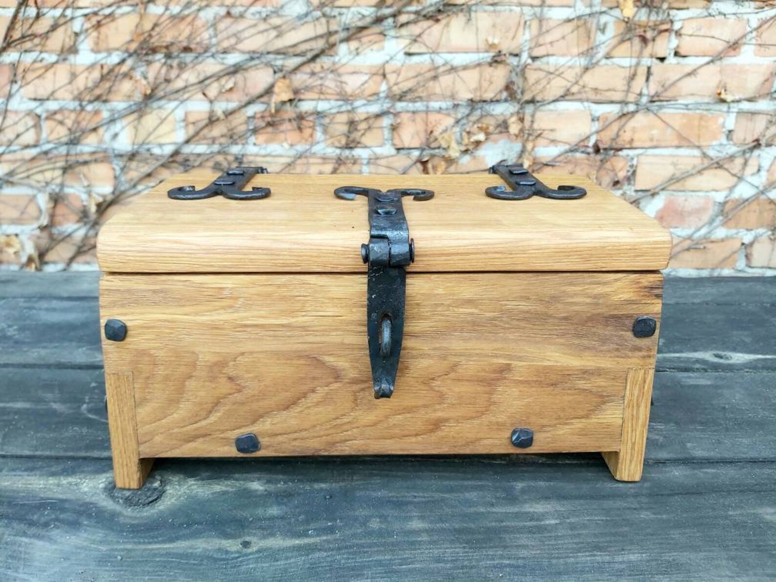 Oak wood chest handmade small Viking chest with hand Etsy