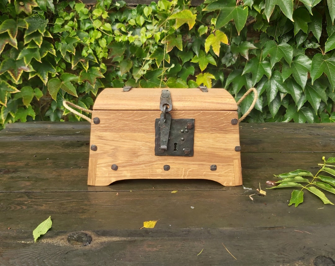 Oak Wood Chest With a Lock and Hand Hinges, Hedeby Style Wooden