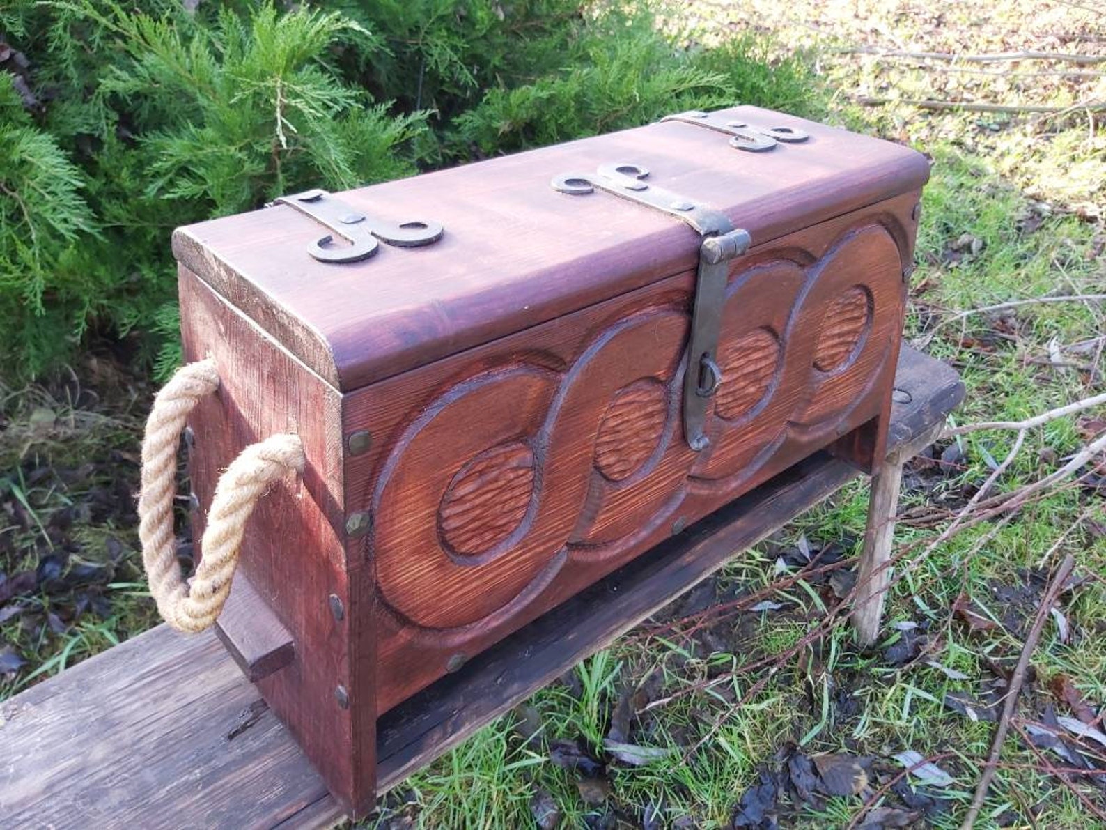 Large Viking chest hand made pine wood chest carved wooden Etsy