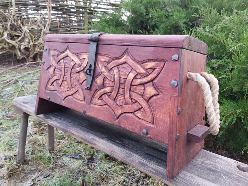 Large Viking chest hand made pine wood chest carved wooden Etsy