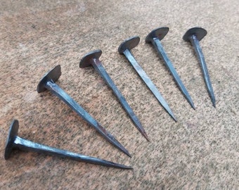 Set of 6 hand forged nails, blacksmith made nails.