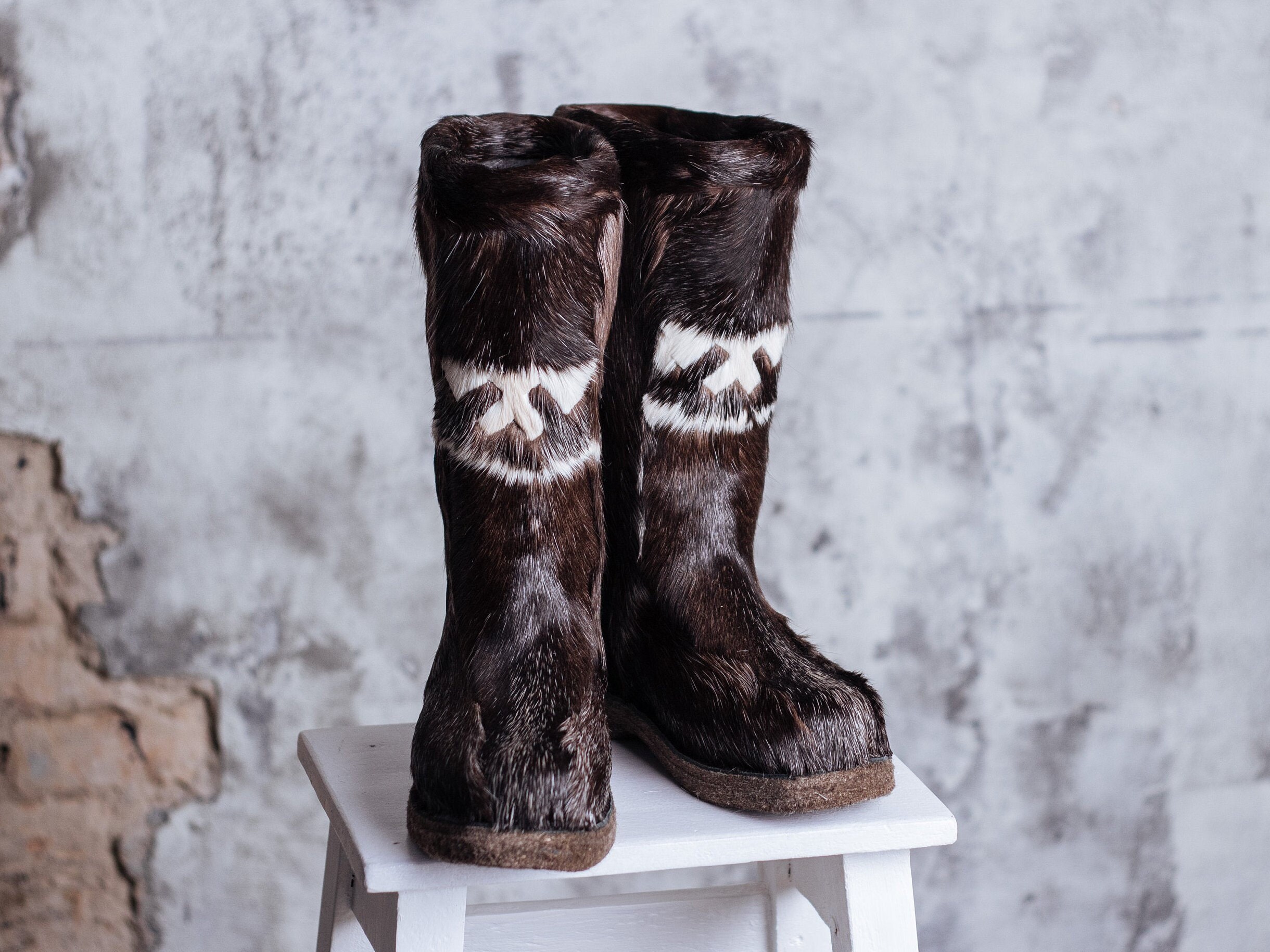 Deer fur boots Gift for her Women's winter leather Etsy