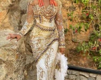 Bridal dress, Traditional bridal dress, stunning bridal dress, Elegant dresses for women, Igbo bridal dress for women, African party dress