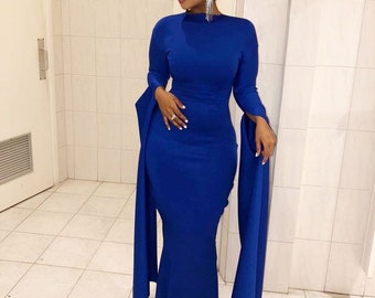 royal blue dress with cape