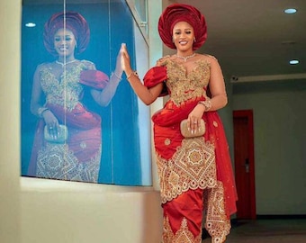 Atuendo de boda africano, vestido de novia de Nigeria, vestido de novia igbo, vestido de fiesta africano, vestido de novia africano, vestido de novia de Nigeria, vestido igbo