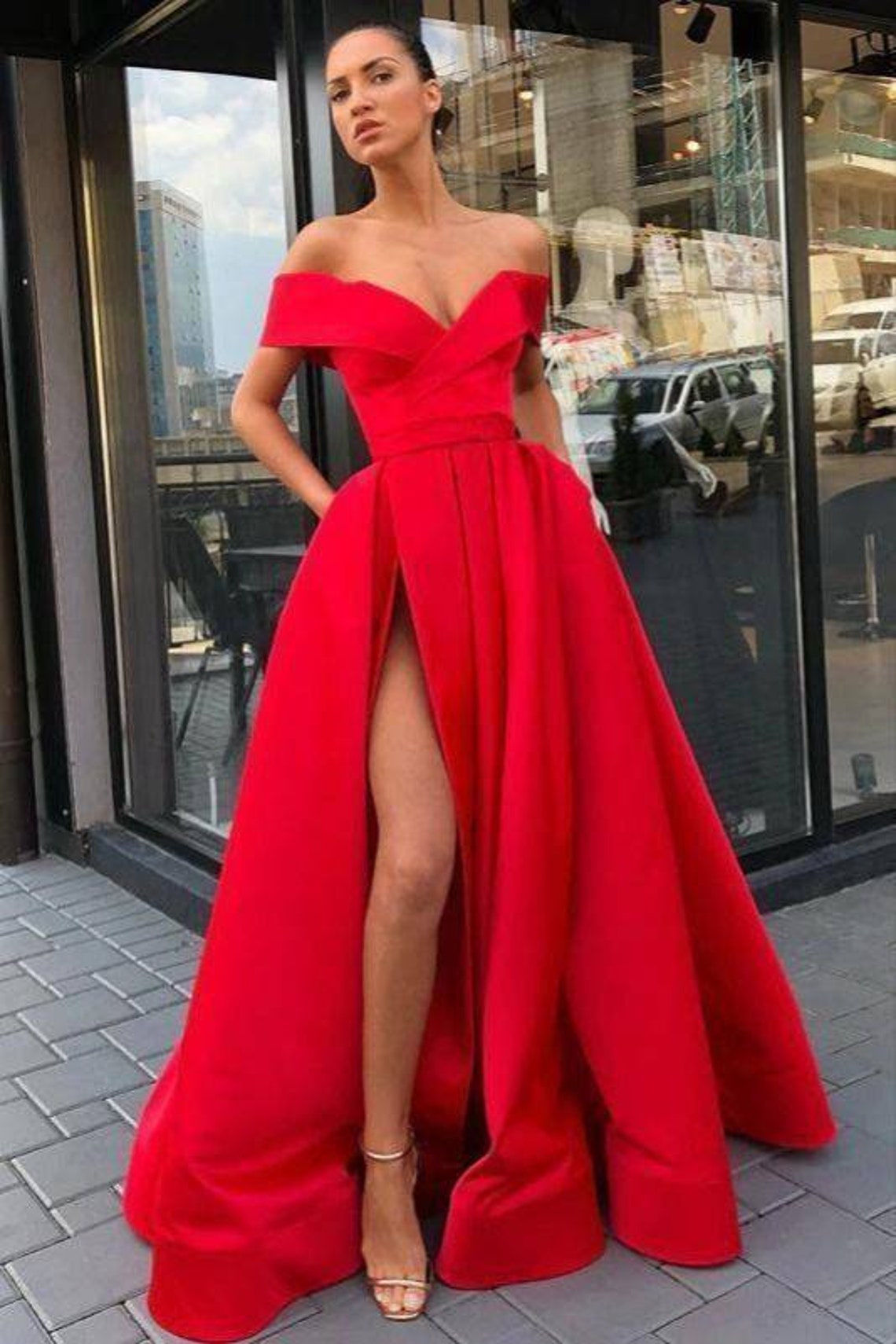 Red prom dress Satin evening dresses African clothing for Etsy