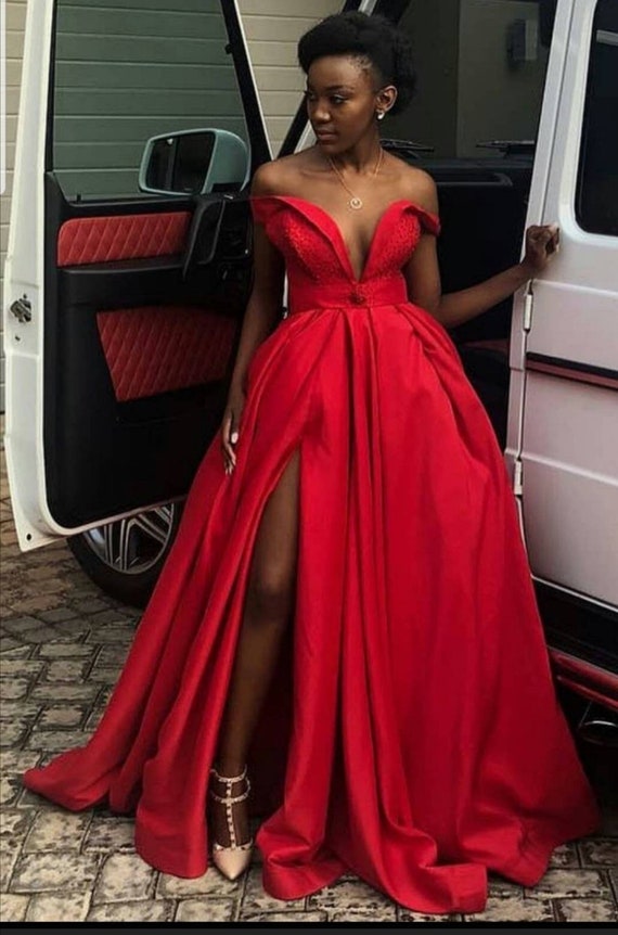 Red Prom Dress Satin Evening Dresses African Clothing for - Etsy Norway