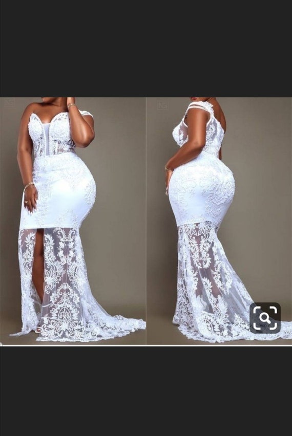White Silk Wedding Dress, African Mermaid Wedding Dress, Satin Wedding  Dress, Custom Wedding Reception Dress 