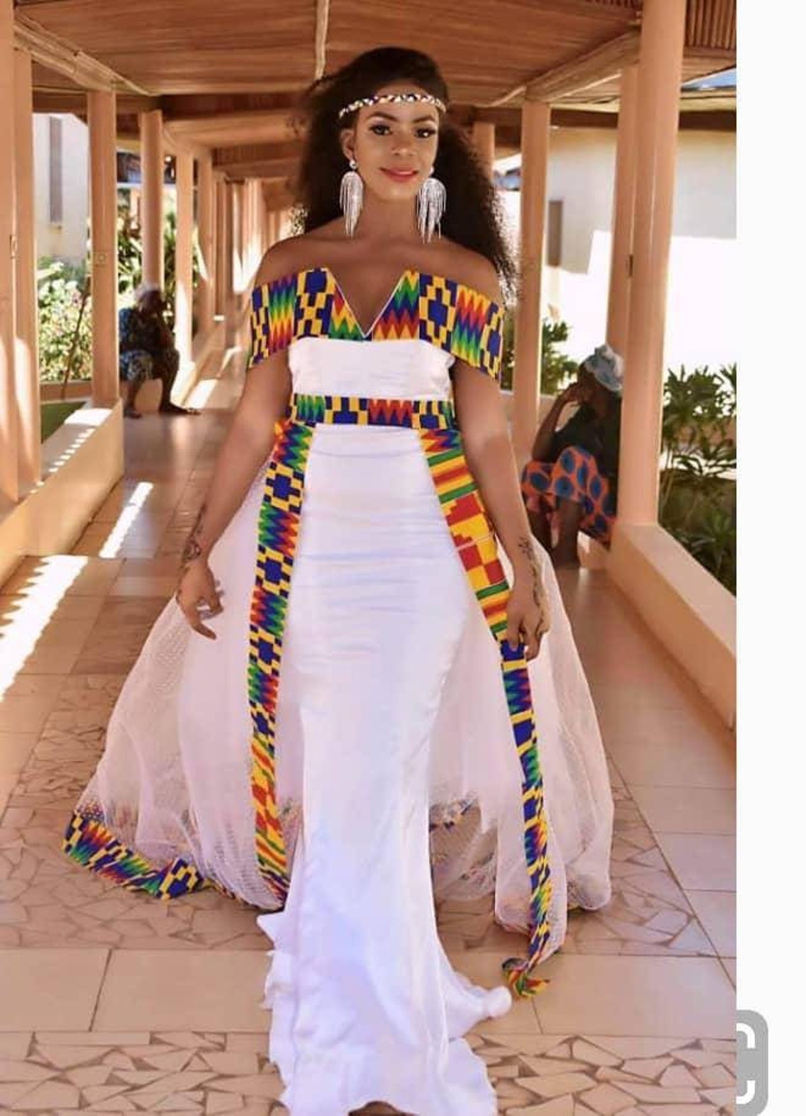 White Wedding Dress Kente Kente Wedding Dress African Party Etsy Uk 