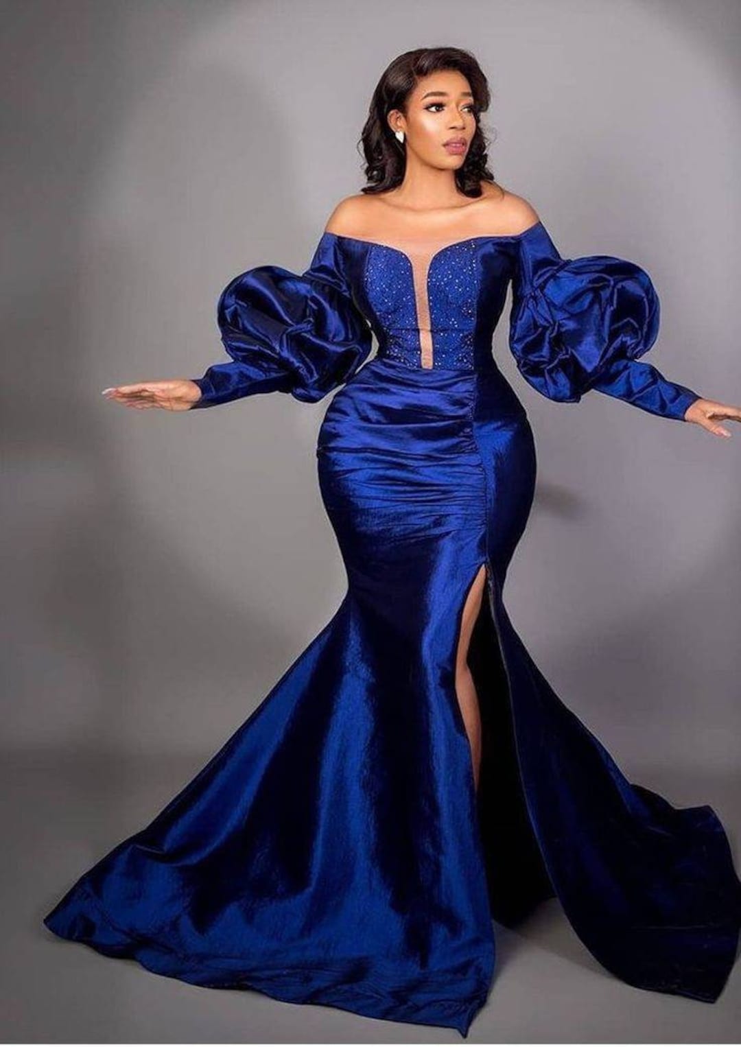 Reception Blue Dress, Royal Blue Evening Dresses, off Shoulder Evening  Dress, Mermaid Gown, Blue Prom Dress, Engagement Gown, Wedding Gown 