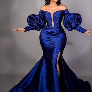 Reception blue dress, Royal blue evening dresses, off shoulder evening dress, mermaid gown, blue prom dress, engagement gown, wedding gown