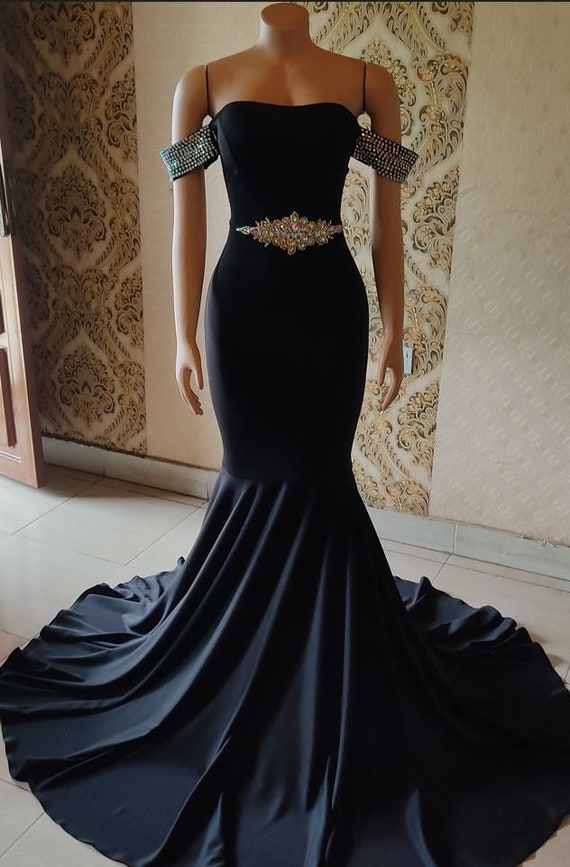 Bridesmaid Dresses off shoulder Evening Dress Black Gown Black Dresses Mermaid Prom Dresses evening gown sweatheart neckline dress