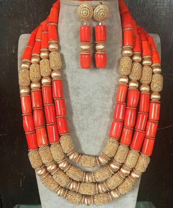 African Coral Beads Necklace Bracelet Earrings Jewelry Set – Chilazexpress  Ltd