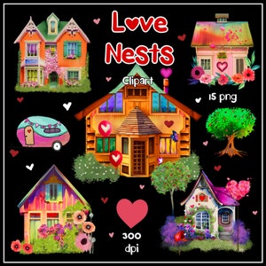 Valentines Clipart, aquarela casa png, sublimação, cartão de coração doce png, adesivo digital de coração, planejador, Goodnotes, Dia dos Namorados