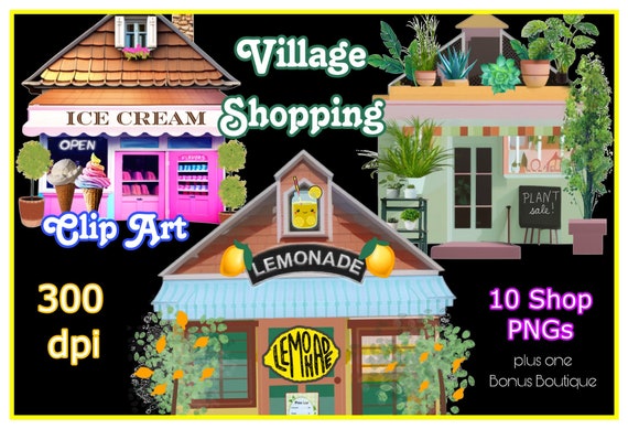 Boutique Clipart, shops png, Commercial Use, sublimation, shopping png, Beautiful Store Stickers, digital planner, Goodnotes, Girl's Day