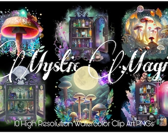 Magic Clipart, PNG, Sublimations, Stickers, best witchy clip art, gothic art, apothecary, mushroom, scrapbook planner, Pagan, Commercial Use