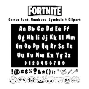 Fonte Battle Royale Gamer, números, símbolos e clipart inspirados em Fortnight - PNG, JPG, SVG para Cricut, cartões de aniversário, produtos de uso comercial