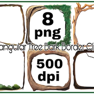 May include: Eight rectangular tree bark border clip art images in PNG format, 500 dpi.
