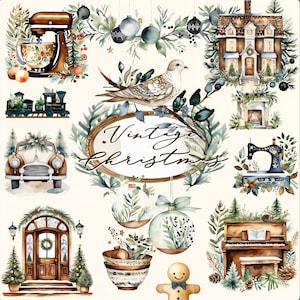 Pacchetto PNG di clipart natalizie rustiche d'epoca, adesivo per album di ritagli di Natale fatto in casa, la migliore sublimazione commerciale della natività per biglietti, arte e merchandising