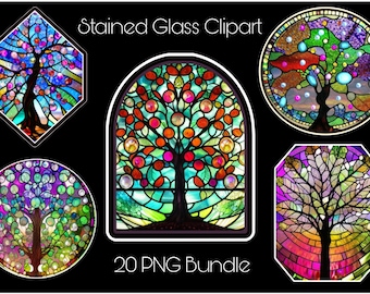 Best Stained Glass Tree Bundle Clipart, PNG, Sublimation, Commercial Use, Beautiful Window Art, Boho, Digital, Magical, Nature Ephemera,