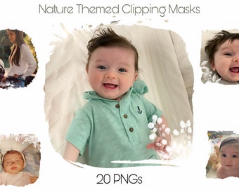 May include: A collage of five images featuring a baby in different poses. The baby is wearing a light green shirt with an anchor design. The images are set against a white background with a white paint splatter effect. The text "20 PNGs" is at the bottom of the collage.