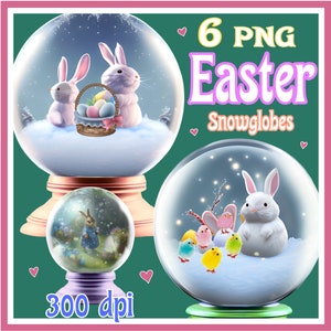 Beste Ostern Clipart, SnowGlobe Sublimation, kommerzielle Nutzung, süßes Häschen, Küken, Frühlingskunst, Eiersuche, entzückend süße digitale Aufkleber