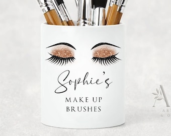Personalised Make Up Brush Holder Eyelash | Dressing Table Accessories Organiser | Pen Pot, Unusual Bridesmaid Gift, Ceramic Birthday Gift