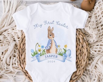 Personalised Baby First Easter Outfit | Peter Rabbit Flopsy | My 1st Easter | Vest, Sleepsuit, Romper, Bib Babygrow | Beatrix Potter | Boy