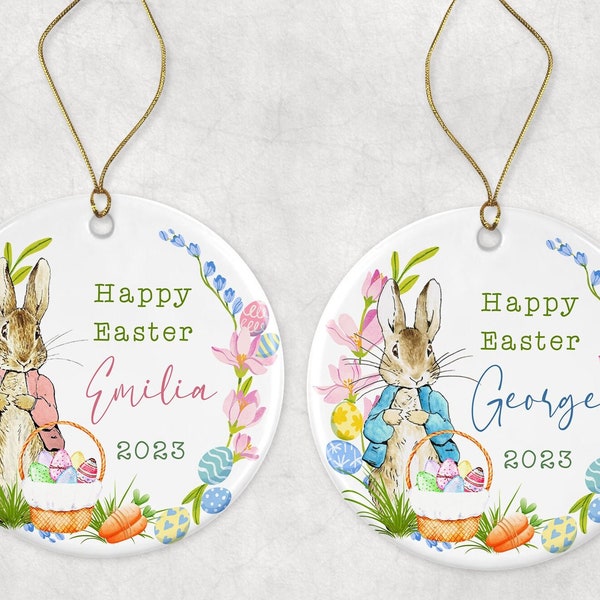 Easter Gift | Personalised Flopsy Rabbit Peter Rabbit | Bunny Ceramic Decoration | Babys First Easter | Beatrix Potter | Kids Easter Tree