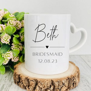 Personalised Wedding Party Mug | Bride to be Gift | Heart Handle Coffee Mug | Proposal Gift | Bridesmaid | Maid of Honour | Wedding Role
