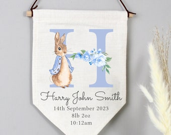 Personalised Peter Rabbit Name Print – Blue Nursery Wall Art, Baby Boy Gift