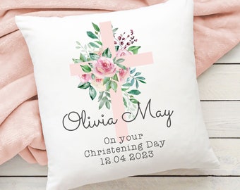 Christening Cushion | Personalised Floral Design | Baptism | Baby Gift | Cuddle Cushion | Holy Communion | Boy & Girl