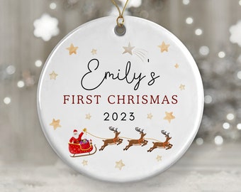 Baby First Christmas Decoration | Personalised Tree Ornament | Ceramic Bauble Keepsake Gift | Santa Reindeer