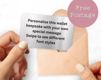 Personalised Own Message | Metal Wallet Card Insert | Keepsake Token | Anniversary Birthday Wedding | Gifts for Him Her | Valentines | Purse