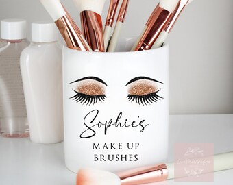 Personalised Make Up Brush Holder Eyelash | Dressing Table Accessories Organiser | Pen Pot, Unusual Bridesmaid Gift, Ceramic Birthday Gift