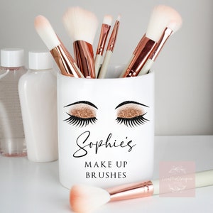 Personalised Make Up Brush Holder Eyelash | Dressing Table Accessories Organiser | Pen Pot, Unusual Bridesmaid Gift, Ceramic Birthday Gift