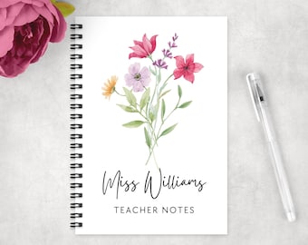 Personalised Notebook | Teacher Gifts | Teacher Planner | Diary Notepad | Flowers | Premium Cover | Birthday | Keyworker | Custom Text