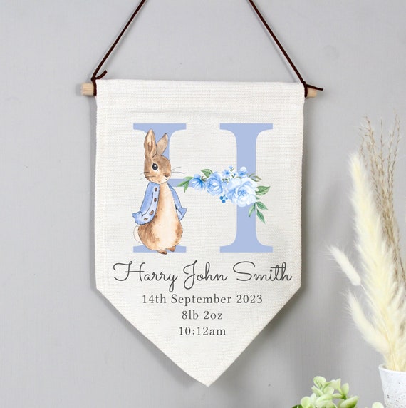 Personalized Peter Rabbit Christening Bunting Banner - Blue Or Pink, 2.5 Meter Length
