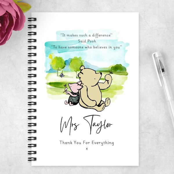 Cuaderno/bloc de notas rayado personalizado de Winnie the Pooh para profesores