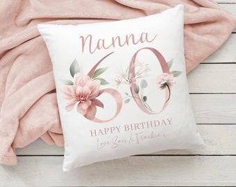 Personalised Milestone Cushion Birthday | Floral Number | Gifts for her | Name Pillow | 21st, 60th, 90th | Custom | Mum, Nan, Gran, Aunt