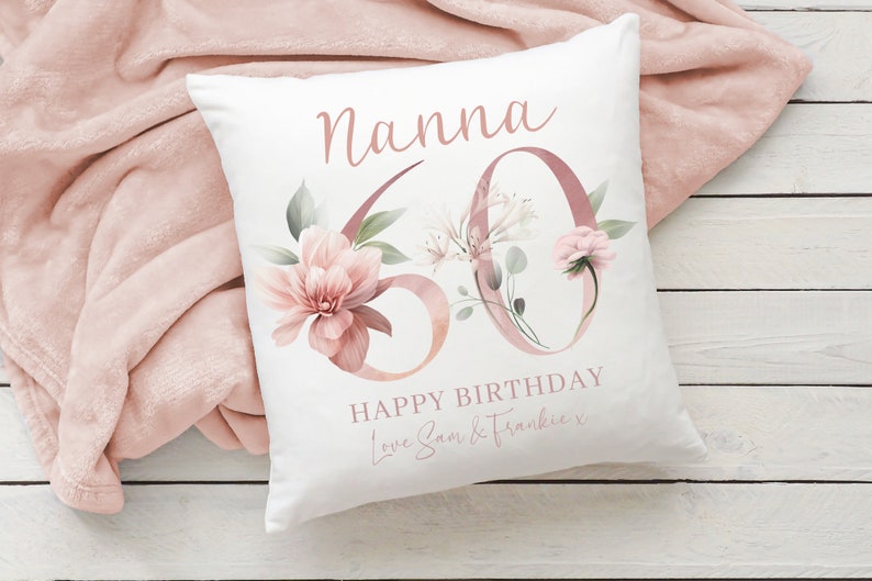 Personalised Milestone Cushion Birthday | Floral Number | Gifts for her | Name Pillow | 21st, 60th, 90th | Custom | Mum, Nan, Gran, Aunt 