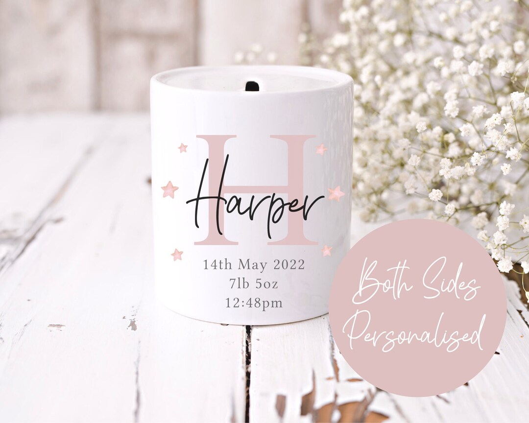 New Baby Money Box Ceramic Personalised Keepsake Baby Boy & Girl Gift