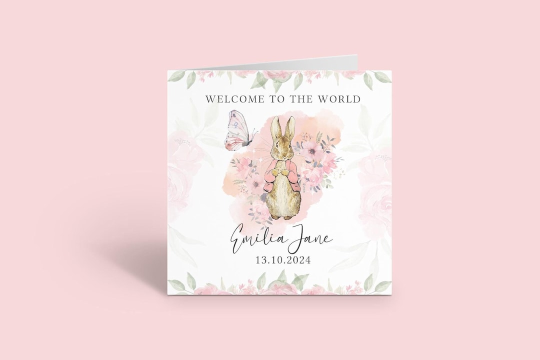 Personalised New Baby Card | Rabbit Design | Baby Girl Baby Boy ...